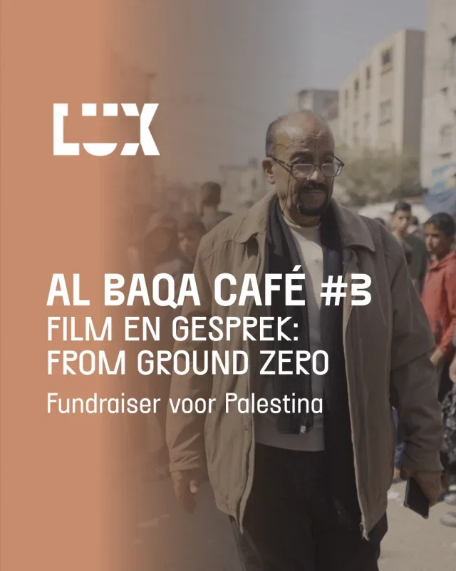 Niet alles wat ver weg is, staat ook ver van je af. Wat gebeurt er als je écht luistert naar wat er speelt? 🔊

Tijdens de derde editie van Al Baqa Café brengen we met From Ground Zero (Engels ondertiteld) verhalen uit Gaza naar het scherm. Indringend, persoonlijk en gemaakt onder omstandigheden die moeilijk voorstelbaar zijn.

Deze avond is een fundraiser ❤️ De volledige ticketopbrengst gaat naar een familie in Gaza en naar kinderwerker Reem Abu Elroos (@reemmtoto), die met kunst en verhalen ruimte maakt voor kinderen om even kind te zijn, midden in een harde realiteit.

Vooraf starten we met Arabische koffie en baklava ☕ Na de film is er een open gesprek onder begeleiding van Amal Karam (Nederlands gesproken). Geen vast programma, maar ruimte om te luisteren, vragen te stellen of te delen wat deze avond met je doet.

📅 wo 15.04
🕒 19:15
📍 LUX 6
👉 Tickets via lux-nijmegen.nl

In samenwerking met @nijmegenforpalestine