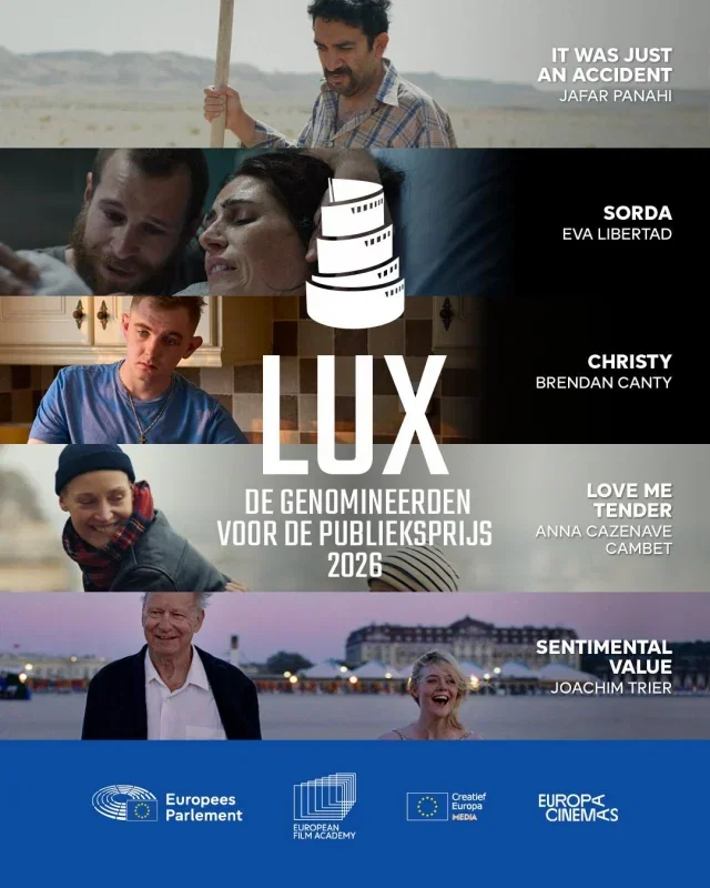 🎬 Stem op jouw favoriete film voor de LUX Audience Award 2026

Deze Europese publieksprijs zet bijzondere arthousefilms in de spotlight en geeft kijkers in heel Europa een stem. Ontdek de vijf opvallende Europese films en help met het bepalen van een winnaar.

De genomineerde films zijn:
🎥 Sentimental Value - Joachim Trier
🎥 Christy – Brendan Canty
🎥 Deaf (Sorda) – Eva Libertad
🎥 It Was Just an Accident – Jafar Panahi
🎥 Love Me Tender – Anna Cazenave Cambet

Als onderdeel van het Europa Cinemas-netwerk vertonen wij Sentimental Value nog eenmalig op het grote doek op zaterdag 4 april om 15.30 uur. Kaarten koop je op onze website.

Met jouw beoordeling help je bepalen welke film er met de prijs vandoor gaat. En nog mooier: als je stemt, maak je kans op een reis naar de LUX Award Ceremony in Brussel op 14 april 2026, inclusief ontmoeting met de makers. Ook worden er 120 exclusieve prijzen verloot. Kijk, beoordeel en maak kans via: https://rating.luxaward.eu/nl.

@europeanparliament @luxaudienceaward @europeanfilmacademy @creative.eu
#LuxNijmegen #LuxAudienceAward #EuropaCinemas #SentimentalValue #EuropeanFilms
