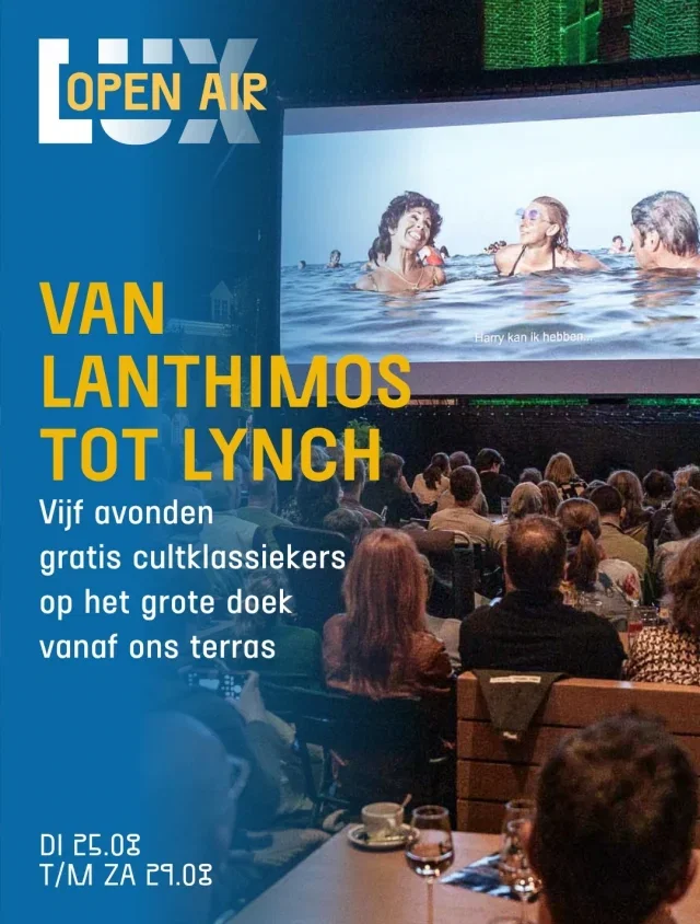 Traditiegetrouw sluiten we onze zomeragenda af met de gratis openluchtbioscoop LUX Open Air. Van 25 t/m 29 augustus zie je vanaf het terras vijf van onze favoriete surrealistische, absurdistische cultklassiekers. Van Lanthimos tot Lynch – we nodigen je graag uit om het rare te omarmen. Schuif je aan voor een filmavond onder de sterren?💫

📅DI 25.08 t/m ZA 29.08, 21.00 uur 
🎫Gratis toegang, reserveren niet mogelijk

#LUX #ArthouseLUX #LUXOpenAir #buitenbioscoop #nijmegen
