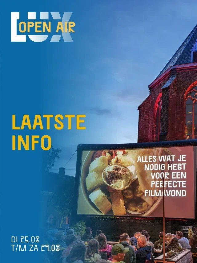 Vanavond gaat LUX Open Air van start! Hierbij de laatste informatie.

🌦️Het weer: De voorspellingen voor deze week zijn wisselvallig. We besluiten elke dag om 18.00 uur of de filmvertoning door kan gaan. Dit laten we je weten via social media en onze website. Het koelt flink af in de avonden, dus neem sowieso een warme trui of een dekentje mee. 

⌚ Aanvangstijd: De films starten om 21.00 uur, dus zorg dat je lekker op tijd bent om een goede plek te zoeken op ons terras. 

🪑 Capaciteit: Er is een beperkt aantal zitplekken beschikbaar op ons terras. Vanwege de beperkte capaciteit is het helaas niet toegestaan om eigen stoeltjes mee te nemen. Je kunt geen stoel reserveren. 

🍹 Eten en drinken: Onze horeca serveert de lekkerste drankjes en snacks voor tijdens je film. Onze favoriet? De Going Weird Frappé en pizza borhan-jaan!

Wij hebben er zin in. Tot vanavond!👋

#luxopenair #luxnijmegen #buitenbioscoop #arthouse