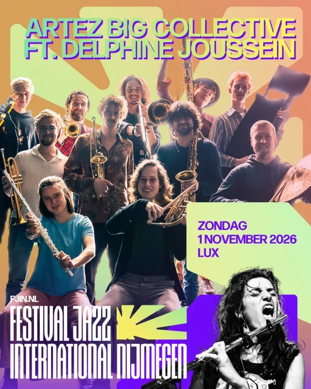 Festival Jazz International Nijmegen @jazznijmegen viert dit jaar de 10e editie en doet dat ook bij ons in LUX! 🎶

Op zondag 1 november komt het ArtEZ Big Collective naar LUX, samen met de Franse fluitist @delphine.joussein als gastsolist.

Het ArtEZ Big Collective is het orkest van het conservatorium Jazz & Pop in Arnhem. Voor deze bijzondere samenwerking brengt het ensemble composities en arrangementen van onder anderen Jasper le Clercq en Philipp Rüttgers. Rüttgers schrijft voor deze jubileumeditie bovendien nieuw werk, speciaal voor de uitvoering tijdens FJIN.

Het grote orkest beweegt vrij tussen jazz, improvisatie en invloeden uit onder meer pop en folk. Met Delphine Joussein als gastsolist wordt dit een bijzondere kans om een nieuwe lichting internationale musici van dichtbij te ervaren.

📅 Zondag 1 november
📍 LUX Nijmegen

#LUXNijmegen #FJIN #jazzfestival @cafelux