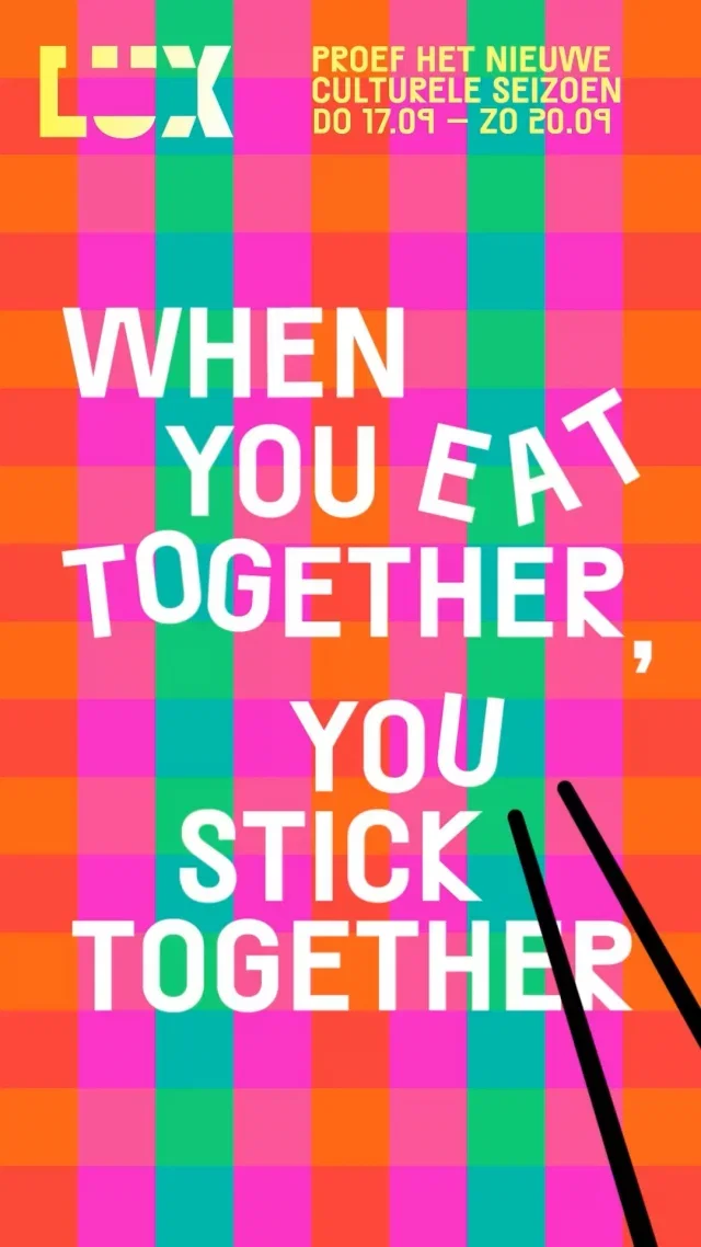 🍽️ Vandaag gaan we van start met de Opening van het Culturele Seizoen! 

Van vandaag tot en met zondag staat LUX in het teken van When You Eat Together, You Stick Together. Een weekend vol film, theater, eten en ontmoeting. Zo proef je alvast een beetje van wat het nieuwe culturele seizoen gaat brengen. 🍴 

Zaterdag: @lacuna.kitchen 
Schuif aan voor een bijzondere theaterervaring tijdens een viergangendiner. In Lacuna Kitchen maak je kennis met de verhalen van de mensen die normaal achter de schermen in de keuken werken. Voor zaterdag zijn nog kaarten beschikbaar. 

🥄 Zondag: Junior Quiz Eten is Weten! (8+) 
Wat weet jij eigenlijk over wat er op je bord ligt? Tijdens deze interactieve quiz voor kinderen én ouders draait alles om eten. Met vragen, verrassende weetjes en opdrachten waarbij je ook zelf mag ruiken, voelen en proeven.

En er gebeurt nog veel meer dit weekend. Bekijk films die aansluiten bij het thema, ontdek kunst in en rondom LUX en luister in ons café-restaurant naar voordrachten en live muziek. Speciaal voor het openingsweekend staan er bovendien Syrische gerechten van Hamdallah op het menu. 

👉 Bekijk het volledige programma via de link in onze bio